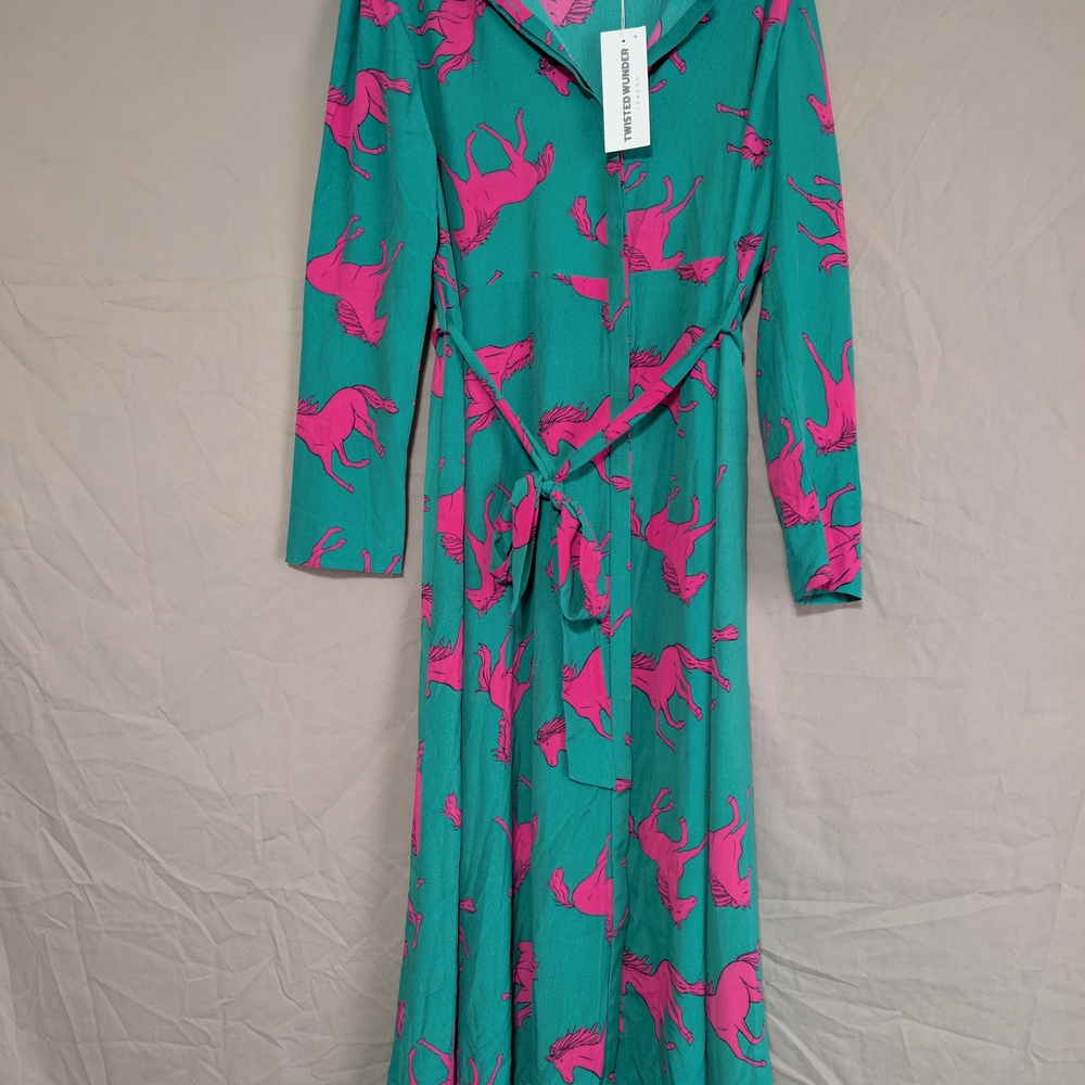 Twisted Wunder Green and Pink Horse Print Dress Size 14